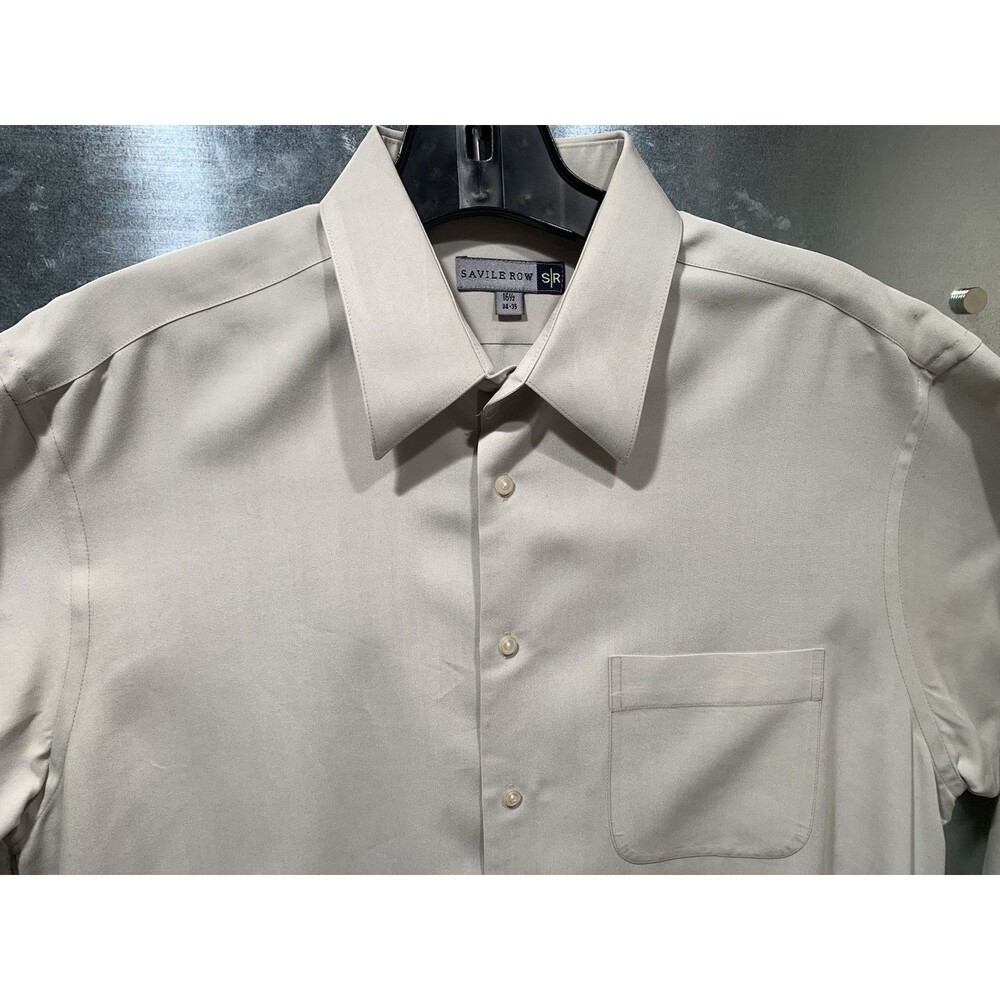Mens Dress Shirt Savile Row Beige Long Sleeve Shirt 34-35, 16 1/2" Collar